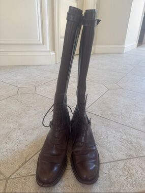 bettye muller Dark Brown Lace-Up Tall Riding Boots